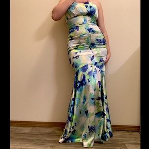 Jump Apparel stunning blue and green watercolor style prom dress